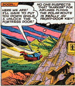 A panel showing the Fortress of Solitude that is obviously not in the arctic.