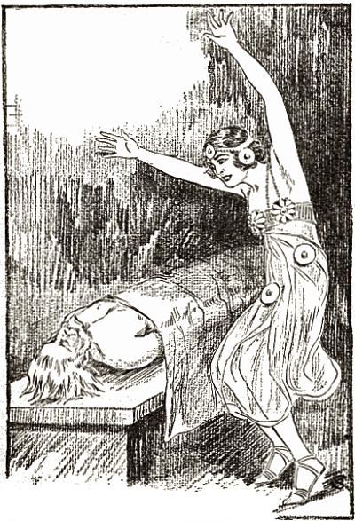 Without a sound she threw up her arms