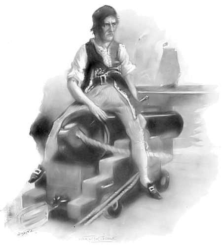 Seated astride upon one of the after guns